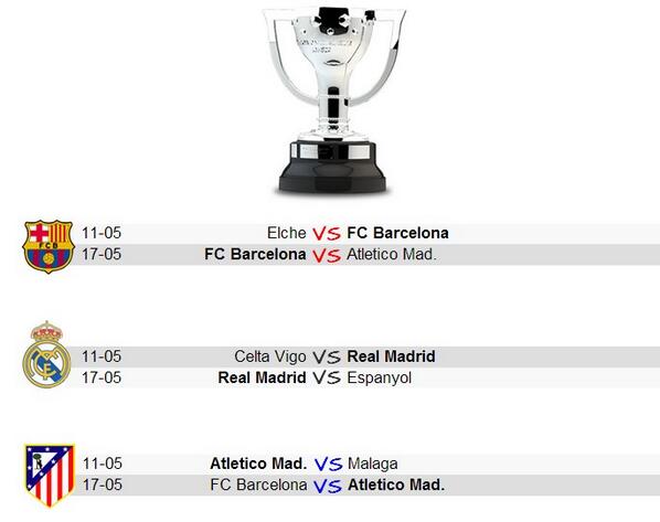 本赛季马竞、巴萨和皇马剩余比赛.