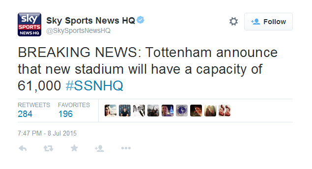 热刺新主场座位数将超过酋长球场