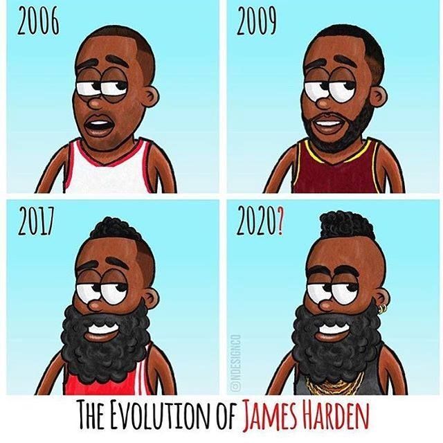 网友制作卡通图演示哈登的胡子进化过程