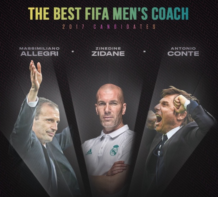 FIFA2017年度最佳教练三人候选:阿莱格里、孔
