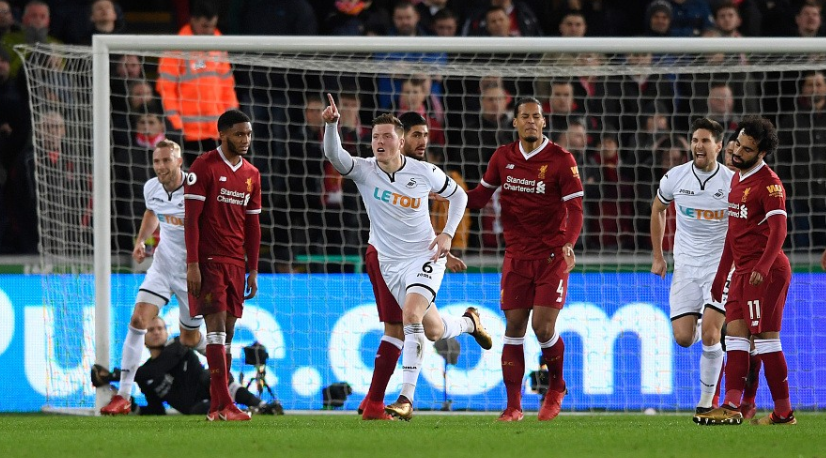 莫森破门菲尔米诺失读秒绝平，利物浦客场爆冷0-1斯旺西