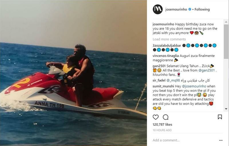 父子情深，穆里尼奥晒旧照庆祝儿子18岁生日