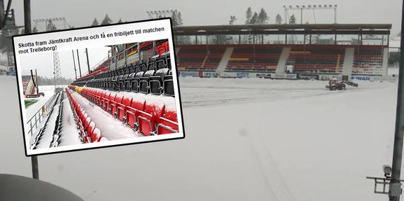 枪手欧联对手厄斯特松德球场被大雪封冻，召集市民帮忙铲雪