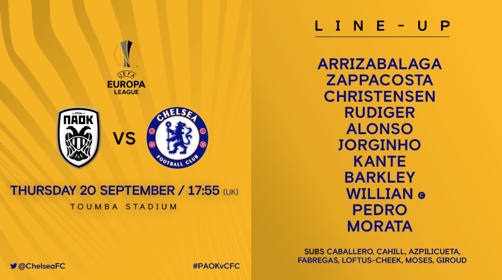 塞萨洛尼基vs<a href=https://www.310bf.com/tags-%E5%88%87%E5%B0%94%E8%A5%BF-0.html target=_blank class=infotextkey>切尔西</a>：莫拉塔领衔，威廉队长