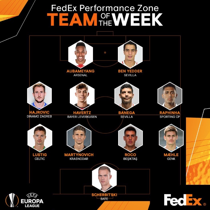 欧联本轮最佳阵容：奥巴梅扬领衔，塞维利亚两将入选