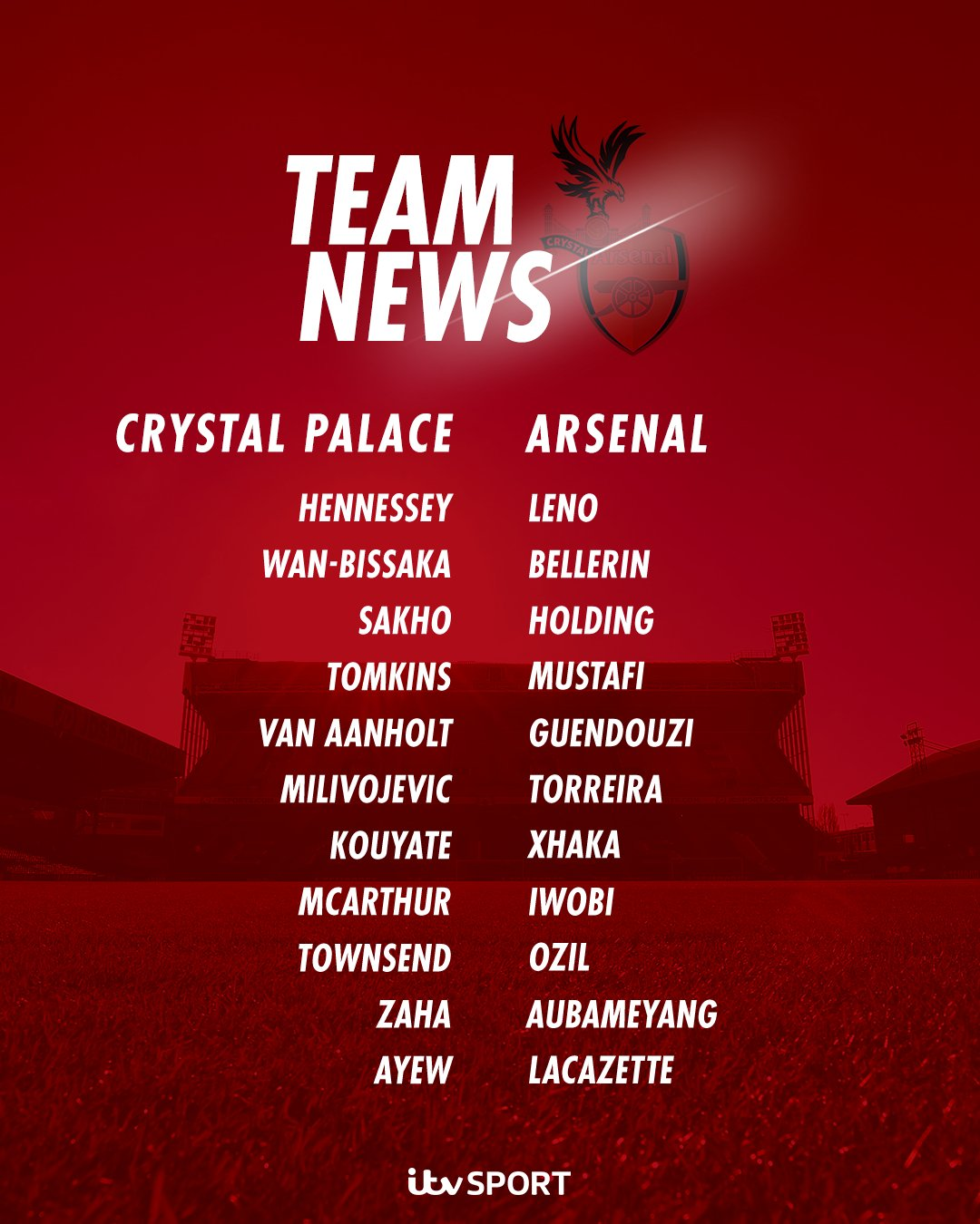 水晶宫vs<a href=https://www.310bf.com/tags-%E9%98%BF%E6%A3%AE%E7%BA%B3-0.html target=_blank class=infotextkey>阿森纳</a>首发：拉卡泽特+奥巴梅扬双枪领衔