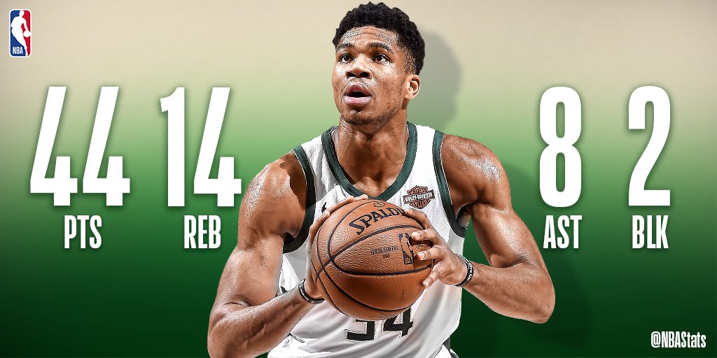 NBA官方评选今日最佳数据:字母哥44 14 8当选
