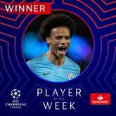 官方：曼城前锋萨内当选本周欧冠最佳球员