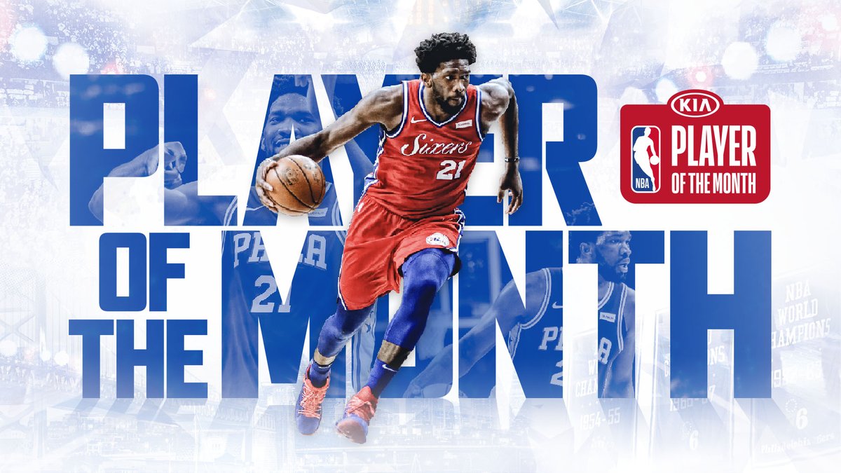 76人官方发图祝贺恩比德当选东部月最佳球员