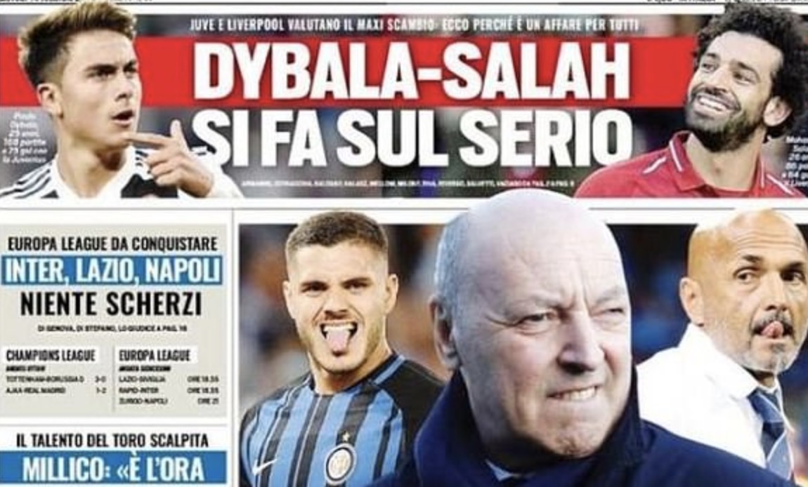 都体：尤文想以迪巴拉+4400万英镑求购萨拉赫