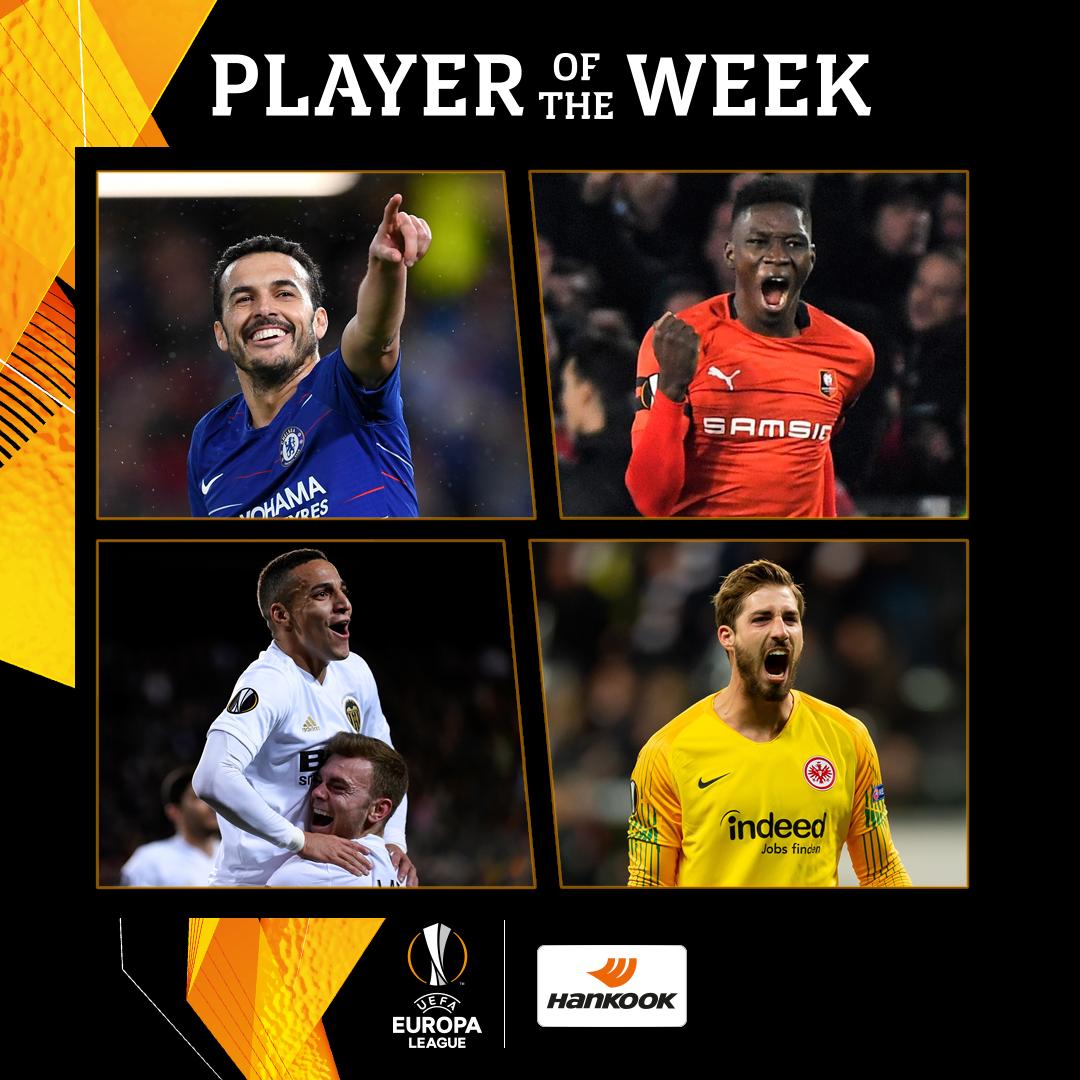 欧联杯周最佳球员候选：佩德罗、特拉普、萨尔在列