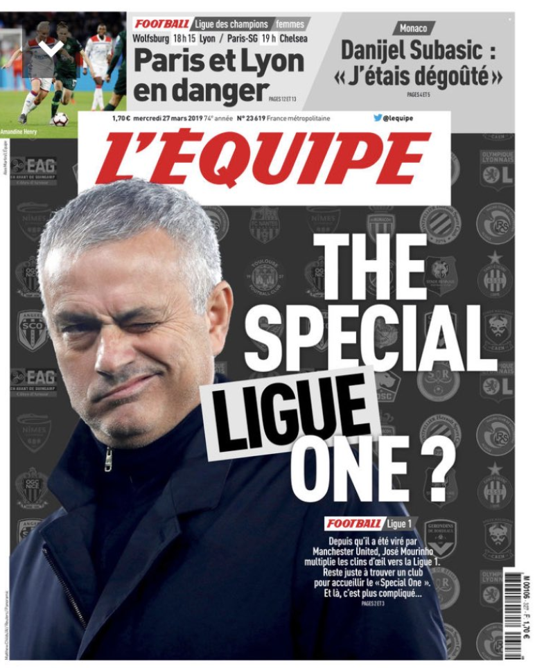 队报头版：穆里尼奥考虑前往<a href=https://www.310bf.com/tags-%E6%B3%95%E7%94%B2-0.html target=_blank class=infotextkey>法甲</a>，下家为里昂或摩纳哥