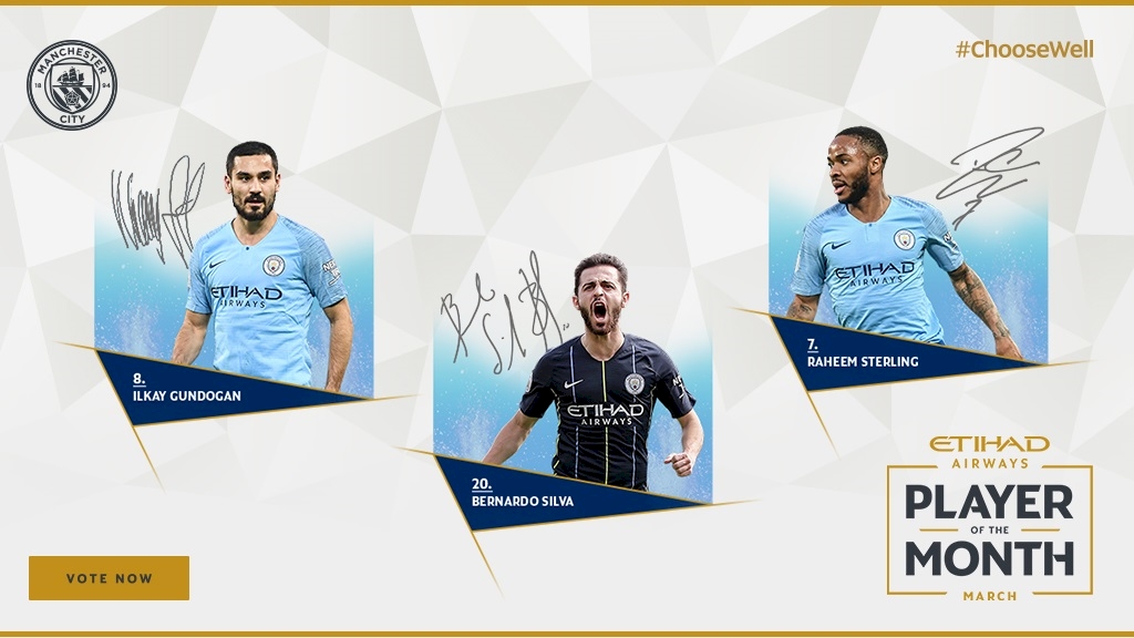 曼城3月最佳球员候选：京多安、B席、斯特林