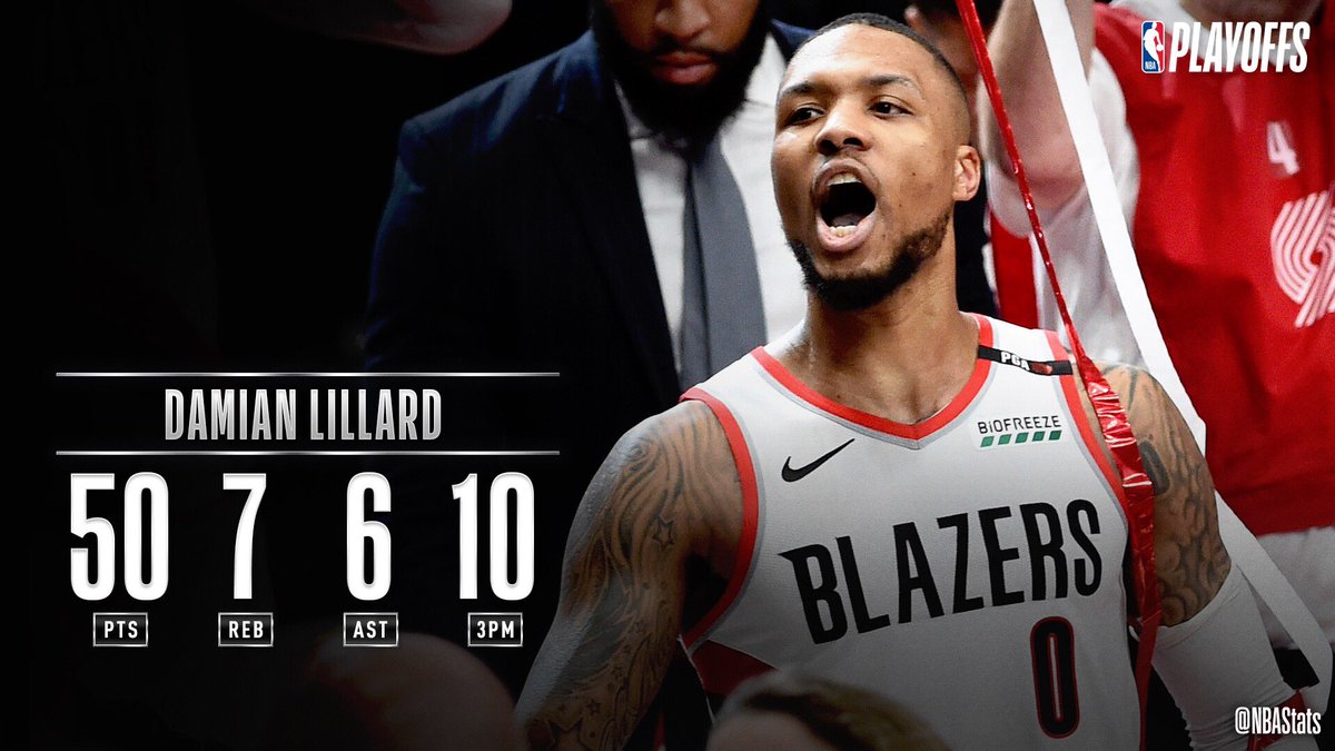 NBA官推评选最佳数据：利拉德50+7+6+10三分当选