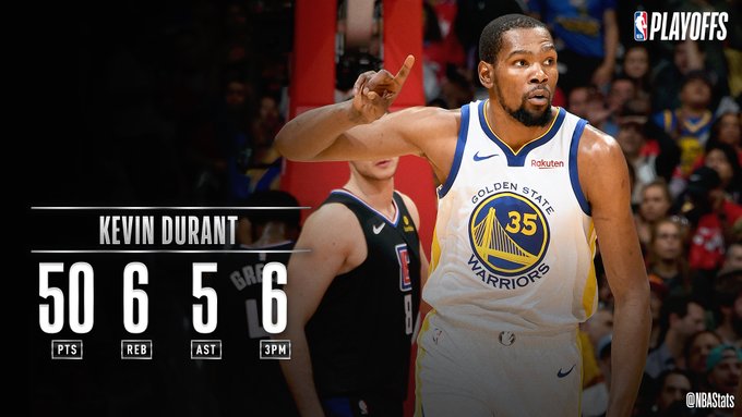NBA官方评选今日最佳数据，杜兰特得到50分当选