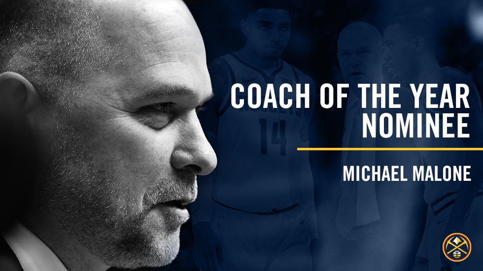 掘金官方祝贺迈克尔-马龙入选年度最佳教练最终候选名单