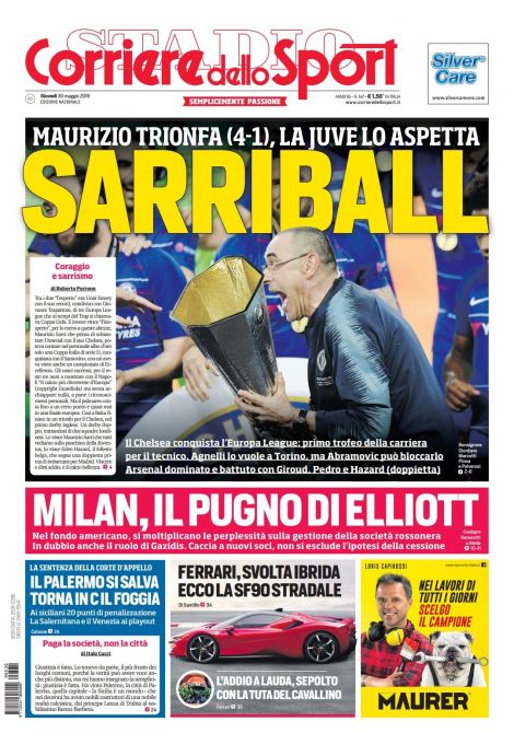 意媒头版：尤文希望萨里加盟，但阿布可能阻止他离开