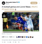 纽卡官推发巴拉圭中场和梅西同框照：足球天才和梅西