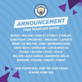 曼城公布季前赛中国行名单：阿圭罗缺席，新援罗德里在列