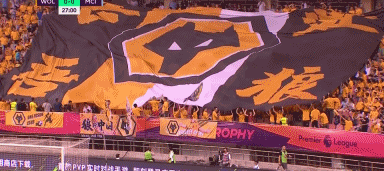 GIF：有点霸气，狼队巨型TIFO飘扬