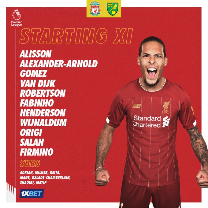 利物浦战诺维奇阵容：萨拉赫菲尔米诺奥里吉联袂首发