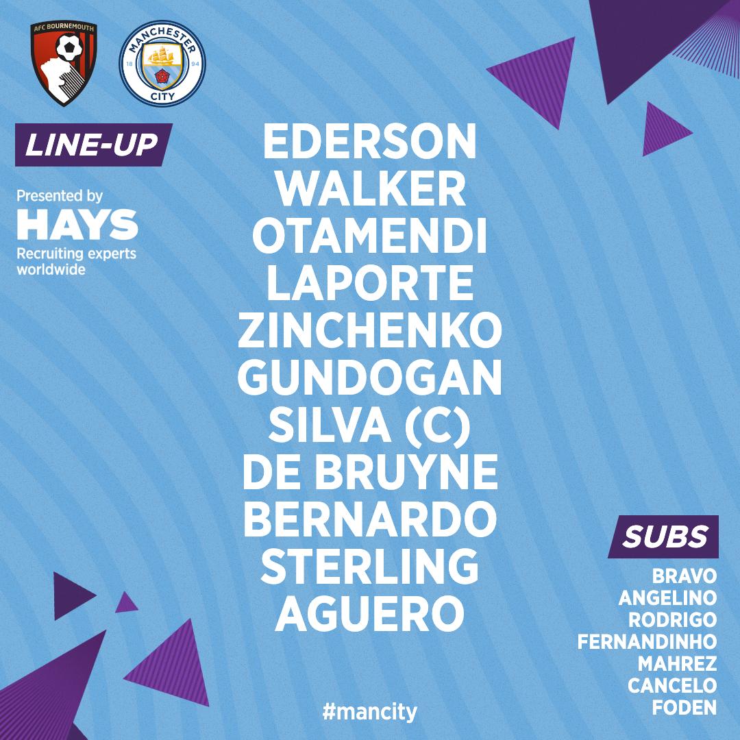 曼城vs伯恩茅斯：阿圭罗斯特林联袂搭档锋线