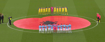 GIF：曼城对圣徒，双方球员赛前为一战阵亡将士默哀