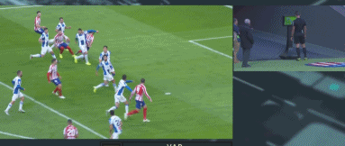 GIF：<a href=https://www.310bf.com/tags-%E9%A9%AC%E7%AB%9E-0.html target=_blank class=infotextkey>马竞</a>后卫费利佩禁区内倒地，VAR表示没有点球