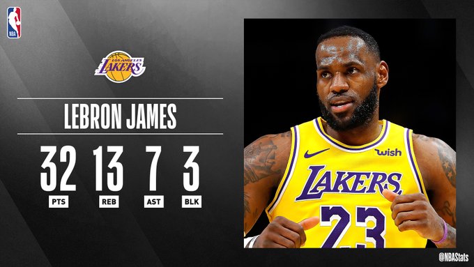 NBA官方评选最佳数据：詹姆斯32分13板7助攻3帽当选