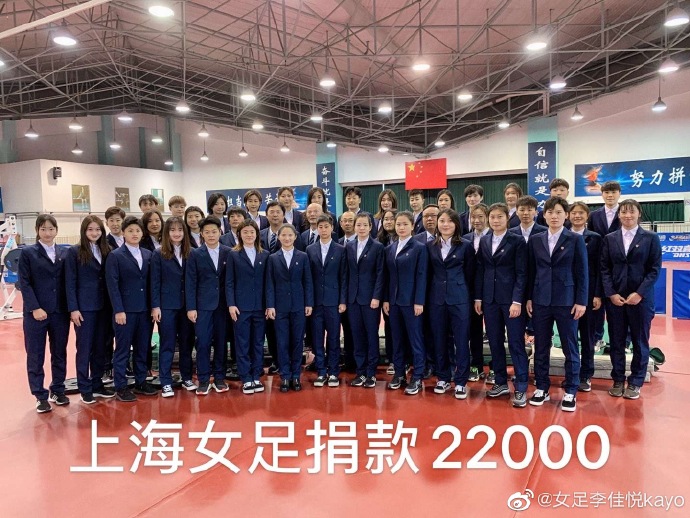 人美心更美！上海女足筹集捐款22000元用于购买医用口罩