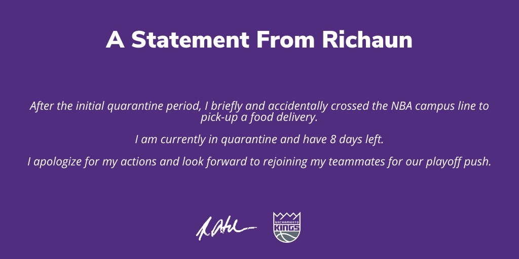 霍姆斯：因取外卖短暂违反联盟外出规定，正在接受隔离