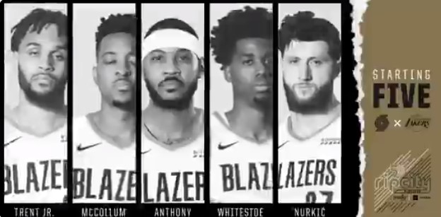 开拓者首发：特伦特、CJ、安东尼、怀特塞德和努尔基奇