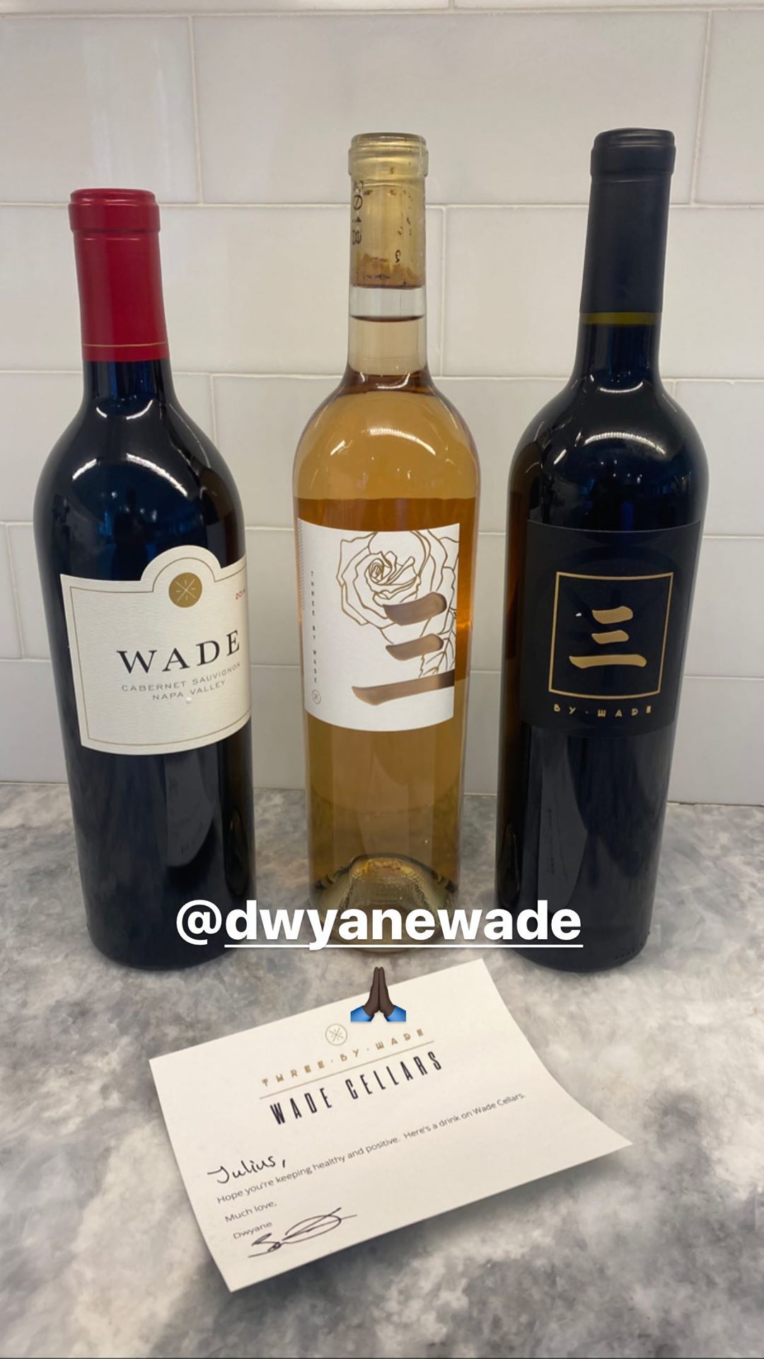 兰德尔更新Instagram，感谢韦德送自己的红酒